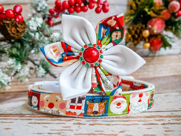 Christmas dog collar with Flower - Santa blocks