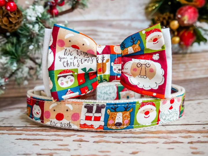 Christmas Dog collar with bow tie - patchwork
