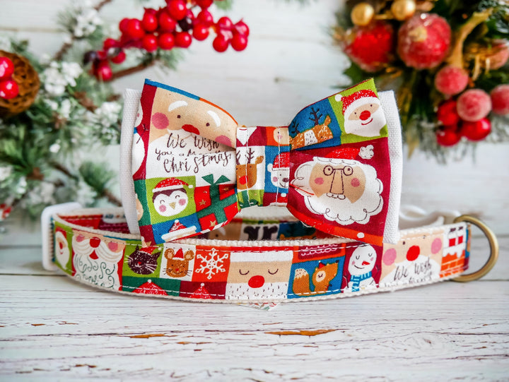 Christmas Dog collar with bow tie - patchwork