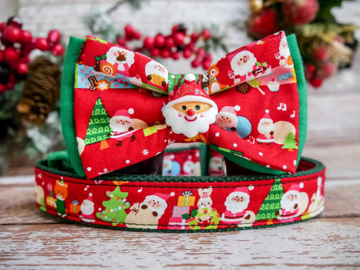 Christmas Dog collar with bow tie - red santa