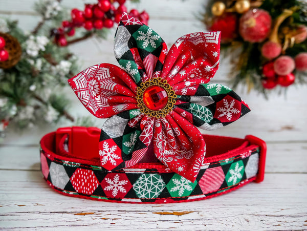 Christmas dog collar with flower - snowflake