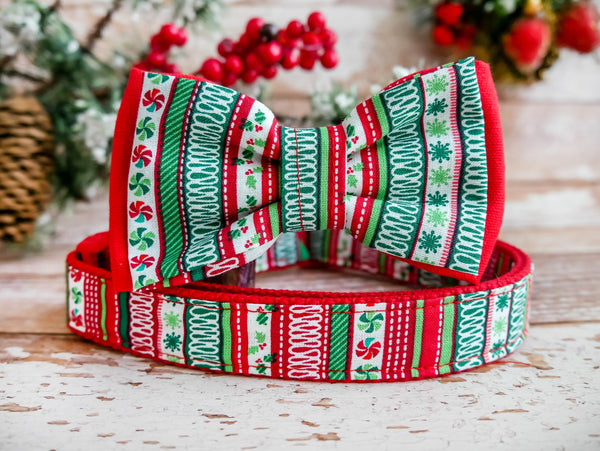 Christmas dog collar bow tie/ boy holiday stripe collar