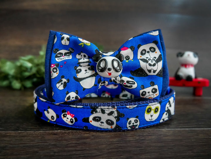 Panda dog collar/ dog collar bow tie