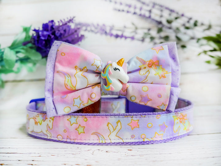 Unicorn dog collar/ dog collar bow tie
