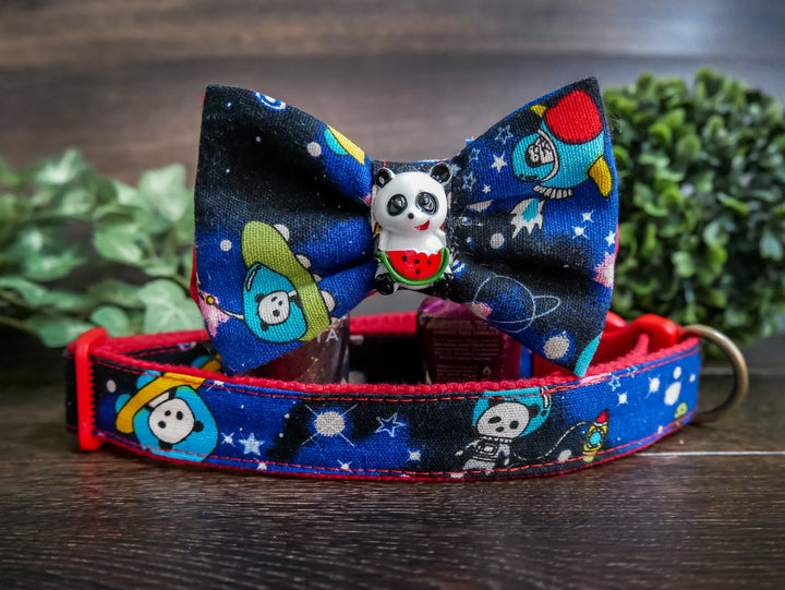 Galaxy Panda dog collar/ dog bow tie/ boy dog collar/ Blue red dog collar/ spaceship dog collar/ Cute Puppy collar/ small large dog collar