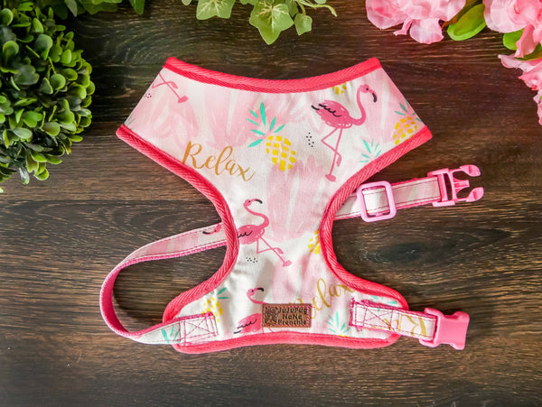 Tropical Flamingo Girl dog harness vest, Summer Beach pineapple dog harness, Medium small dog harness, Custom Pink Puppy dog harness