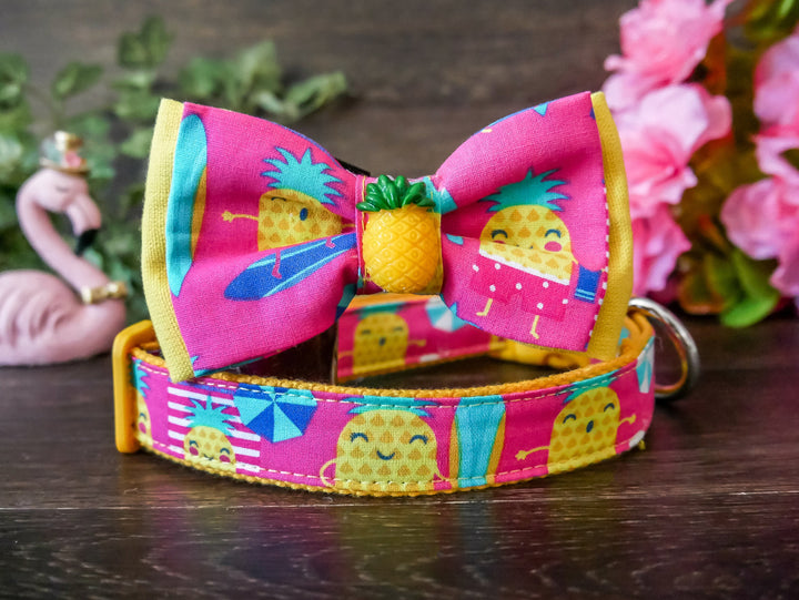 Pineapple dog collar/ dog collar bow tie