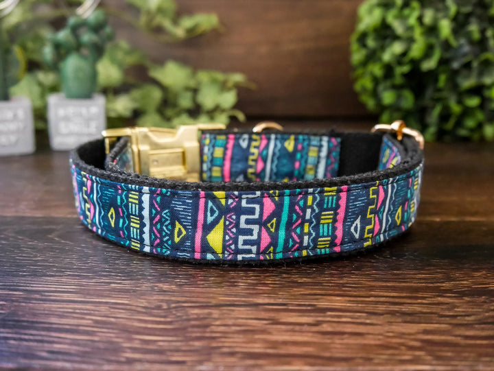 Aztec boy dog collar/ tribal southwest collar/ Personalized Laser Engrave Buckle Dog Collar/ girl geometric collar/ large small dog collar