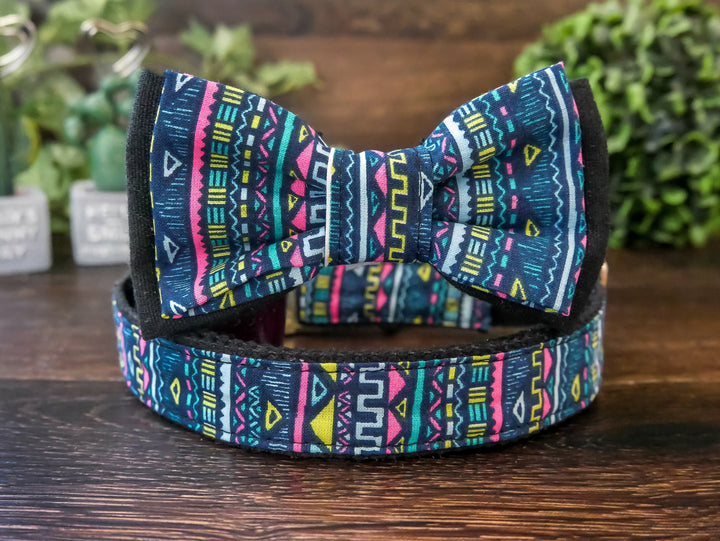 aztec dog collar/ boy dog collar bow tie/ tribal girl dog collar/ geometric southwest dog collar/boho large dog collar/ small puppy collar