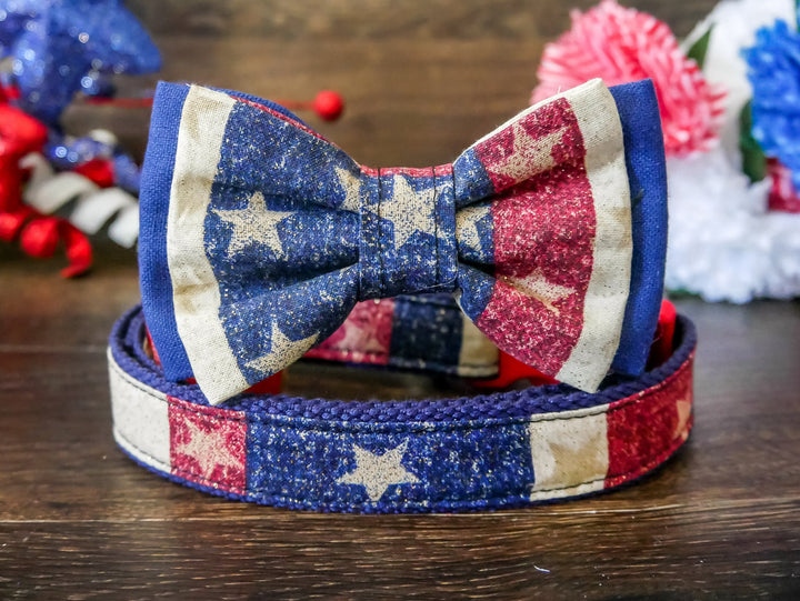 Patriotic dog collar bow tie/ American flag collar/ Boy star dog collar/ 4th of July collar/ memorial day dog collar/ small large collar