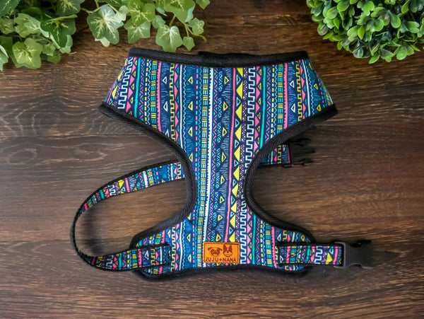 aztec tribal dog harness/ boy girl dog harness vest/ southwest ethical harness/ boho geometric dog harness/ black small puppy medium harness