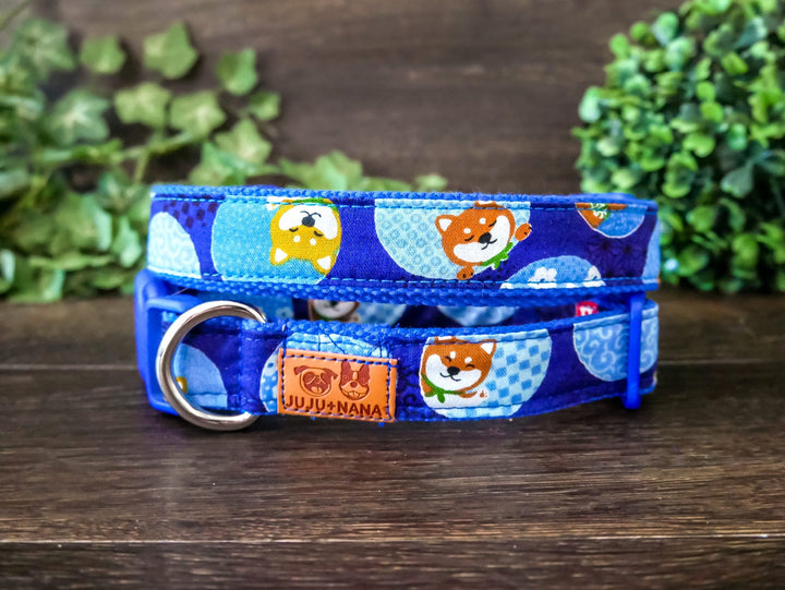 Blue Shiba Inu dog collar, Boy Fun Foxy dog collar, Small Medium Large dog collar, Designer Cotton fabric dog collar, puppy collar, dog Gift