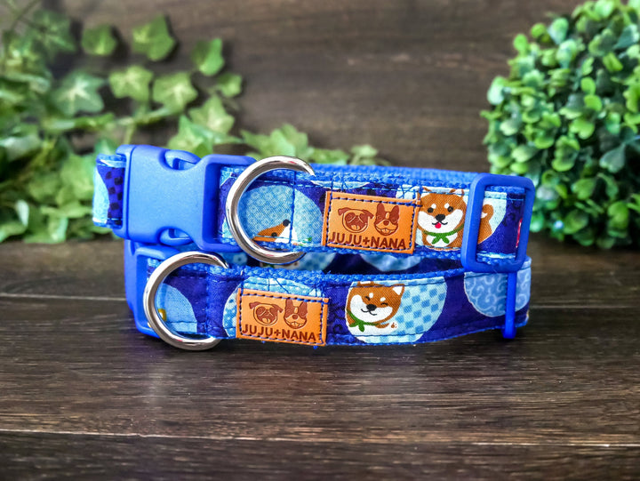 Blue Shiba Inu dog collar, Boy Fun Foxy dog collar, Small Medium Large dog collar, Designer Cotton fabric dog collar, puppy collar, dog Gift
