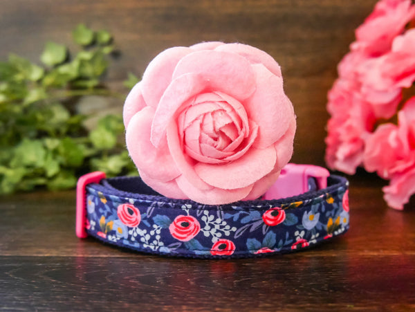 Dog collar with Flower - Rosa Navy