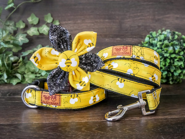 Bee dog flower collar leash set