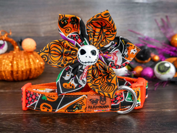Halloween dog collar with flower - Pokers