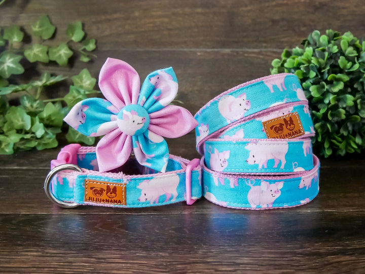 Piggy dog collar with flower