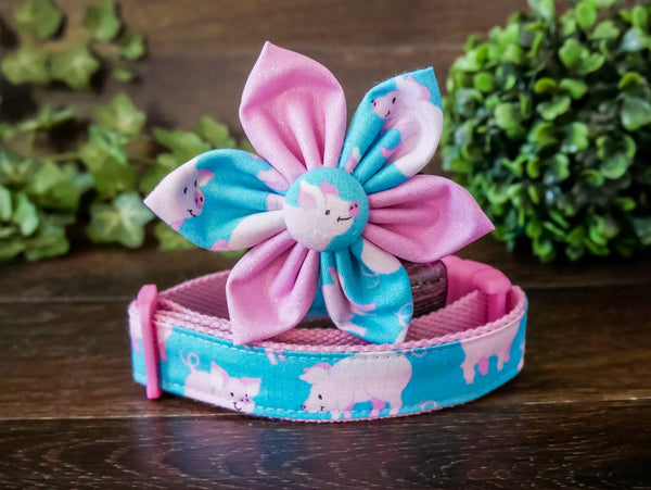 Piggy dog collar with flower