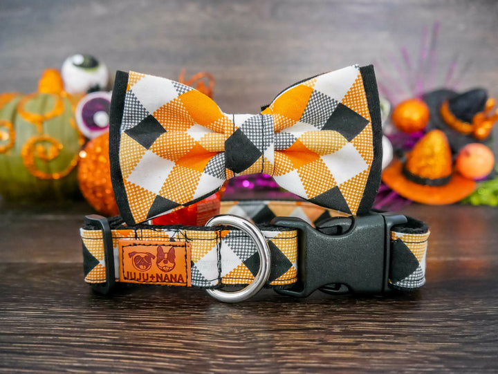 Halloween plaid dog collar bow tie