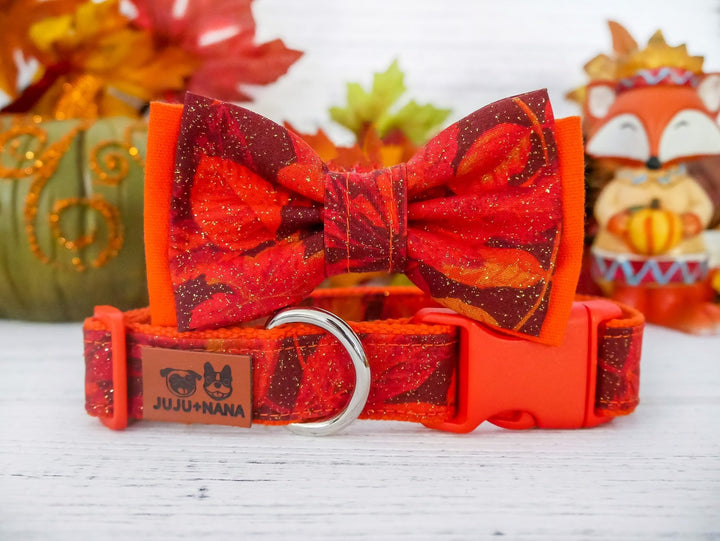 Fall leaves dog collar with bow tie