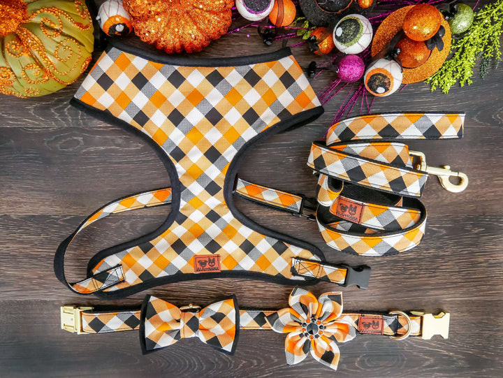Halloween/Thanksgiving/Autumn Plaid dog harness set