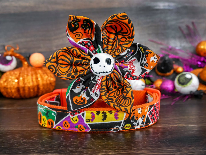 Halloween dog collar with flower - Pokers