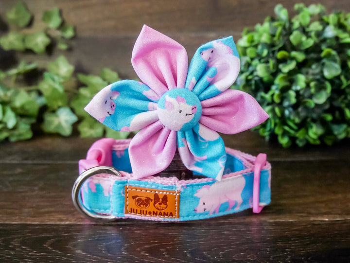 Piggy dog collar with flower