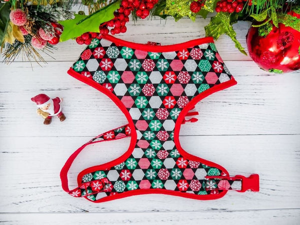 Christmas Dog harness vest, snowflake Red Green dog harness