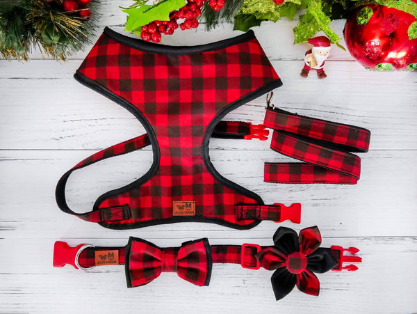 Christmas Dog harness set - Buffalo Plaid