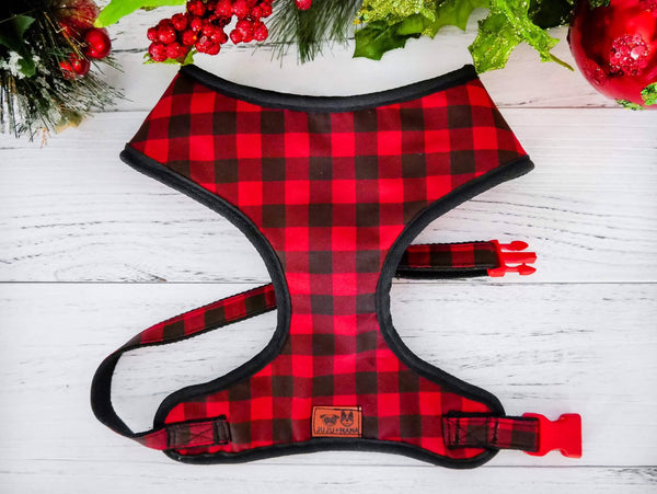 Buffalo Plaid dog harness vest, Christmas red black dog harness, Winter girl boy dog harness, Small medium dog harness, custom puppy harness