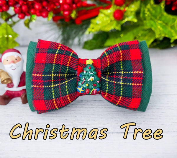 Christmas dog collar bow tie/ plaid dog bow tie/ boy girl dog bow tie/ red green dog bow/ pet cat bow tie/ winter holiday dog bow tie