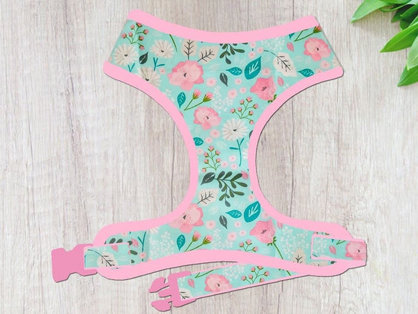 Floral dog harness vest/ girl flower dog harness/ turquoise dog harness/ small puppy harness/ female spring dog harness/ custom dog harness