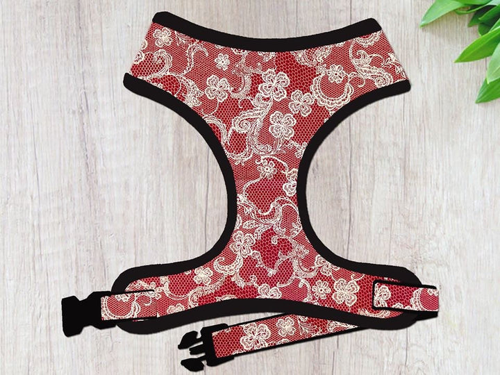 girl lace print dog harness vest/ female floral/ designer flower dog harness/ custom red dog harness/ Small medium dog harness
