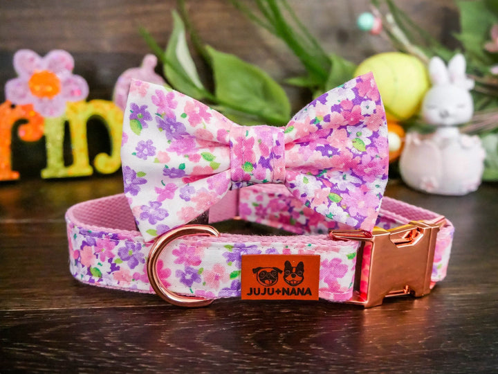 Easter dog collar bow tie/ girl floral dog collar/ boy flower dog collar/ small large dog collar/ purple pink dog collar/ small large collar