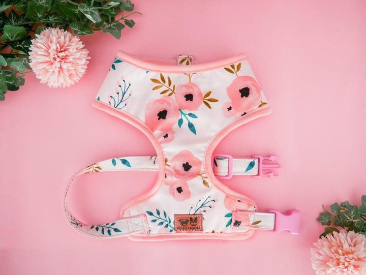 Girl flower dog harness/ pink floral dog harness vest/ spring female dog harness/ Small medium harness/ rifle paper co/ soft fabric harness