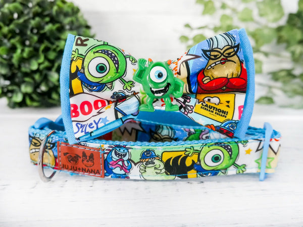 Cute dog collar bow tie - Blue Monster
