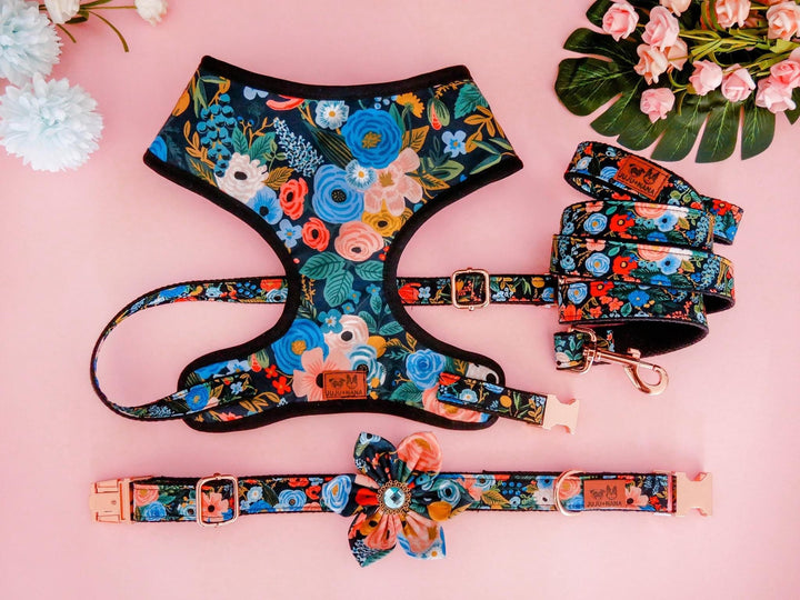 Floral girl dog harness leash set/ rifle paper co dog harness and leash/ custom flower dog lead harness/ small medium puppy dog harness vest