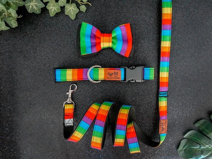 rainbow stripe dog collar bow tie/ Boy girl dog collar/ colorful pride dog collar/ large medium dog collar/ small puppy collar/ gift for dog