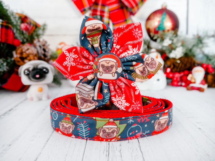Christmas dog collar with flower - Pug