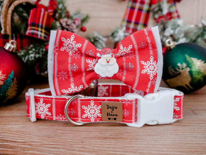 Christmas dog collar bow tie - red Snowflakes