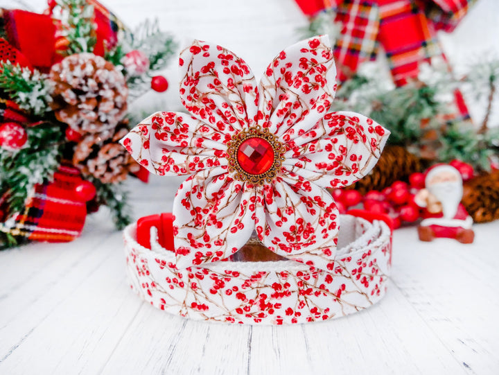 Christmas dog collar with flower - Christmas Berries