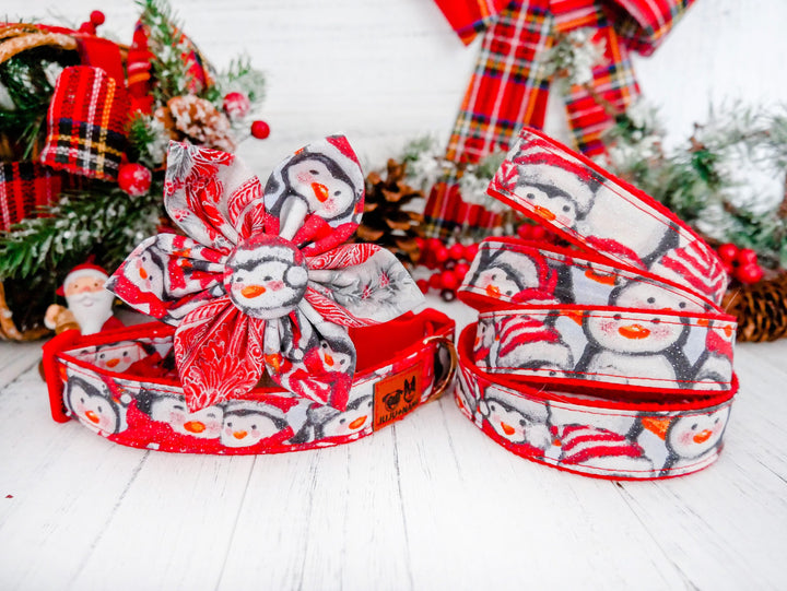 Christmas penguin dog collar with flower