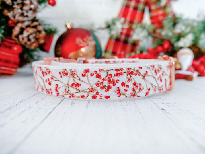 White Christmas dog collar/ Personalized Laser Engraved buckle Dog Collar