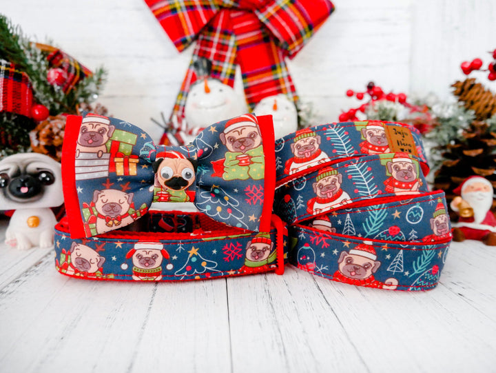 Christmas dog collar with bow tie - Pug