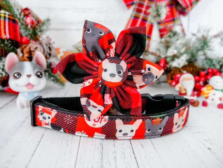 Christmas french bulldog collar with flower