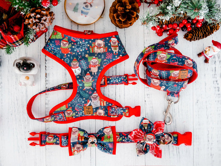 Christmas Pug harness leash set/ girl boy dog harness vest