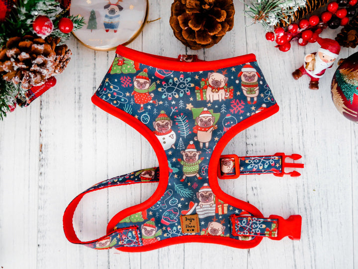 Christmas Pug harness leash set/ girl boy dog harness vest