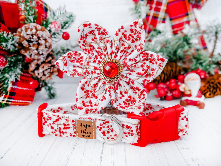 Christmas dog collar with flower - Christmas Berries