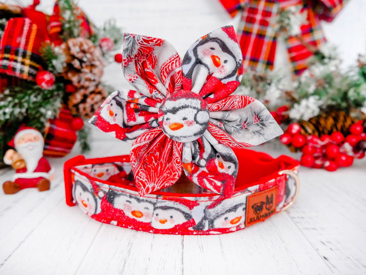 Christmas penguin dog collar with flower