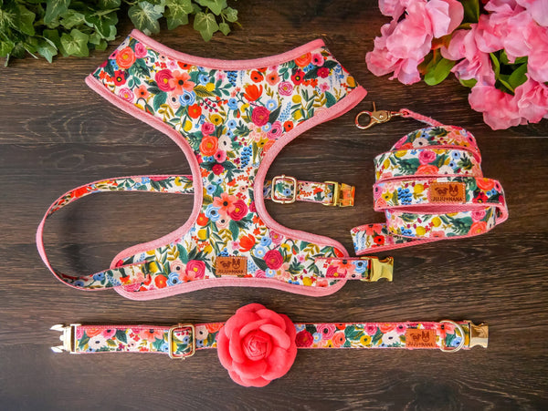 Floral dog harness set/ Girl flower dog harness and leash/ rifle paper co/ female dog lead and harness/ dog harness vest/ custom dog harness